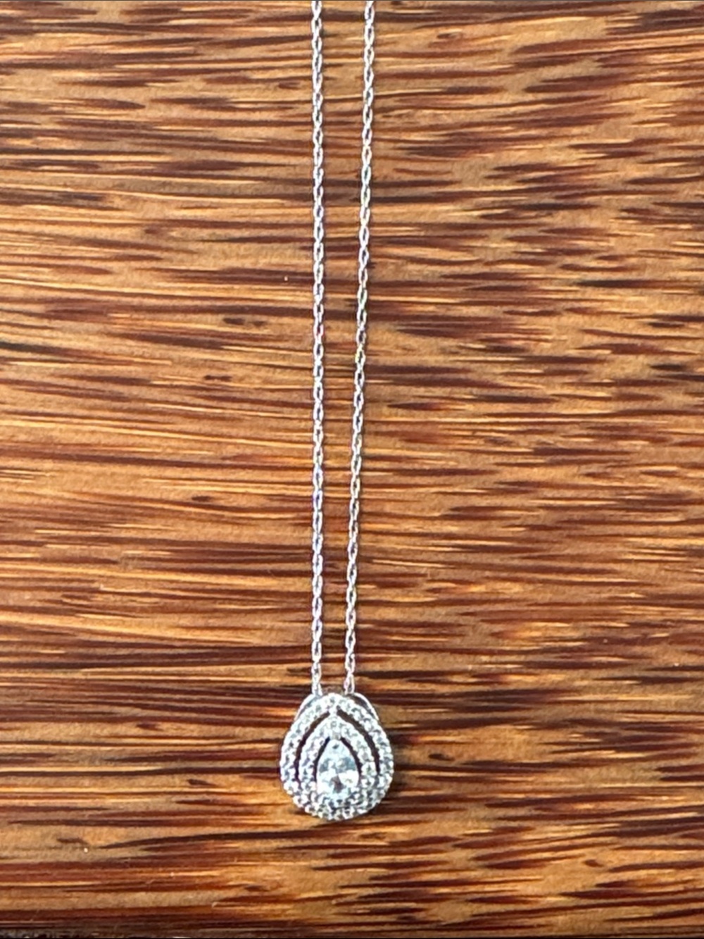 Zales Silver Teardrop Pendant Necklace with Clear Stone